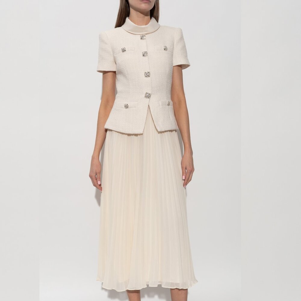 Self-Portrait beige dress with a pleated skirt